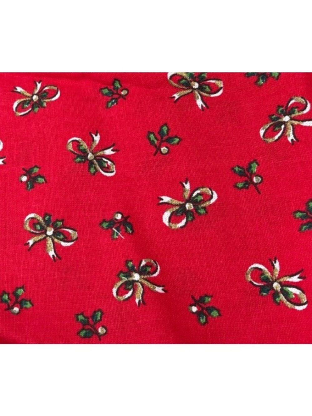 Red Cotton Fabric 34" x 14" Festive Holly Gold Bows Christmas Pattern Fabric